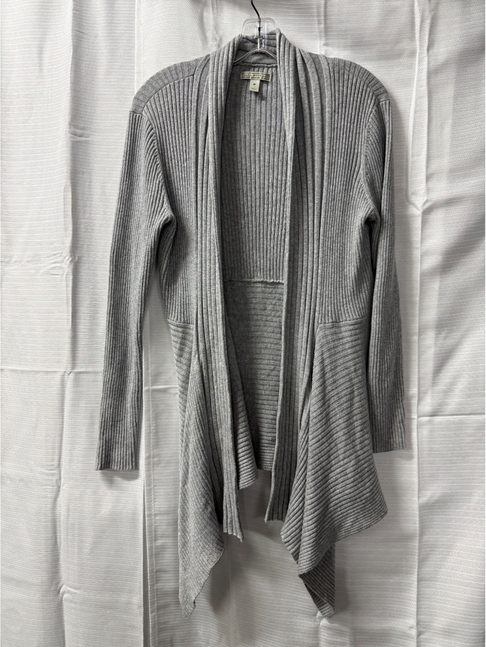 Dana Buchman Medium Gray Ribbed Open Front Cardigan Sweater